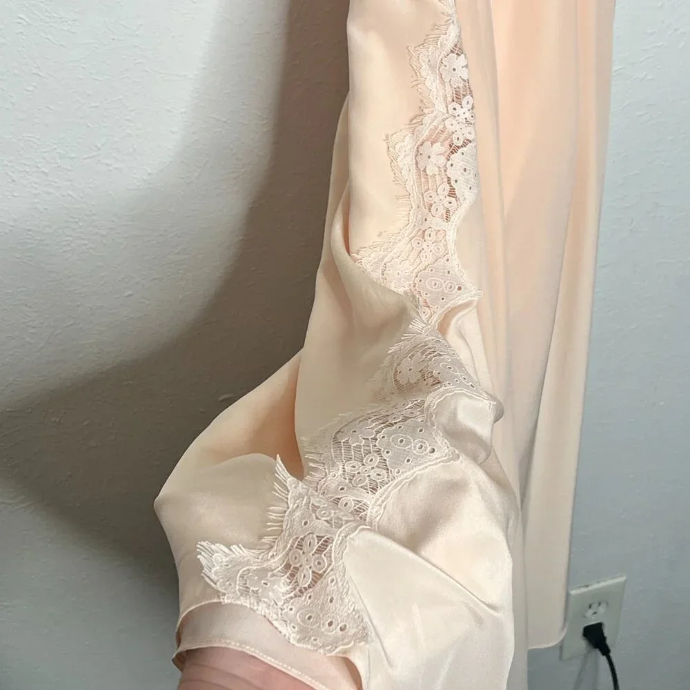 Women's JOIE Magdelen 100% Silk Peach Cream Lace Baby Pink Midi Dress Size XS - Picture 9 of 9